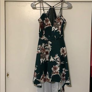Green floral high low dress